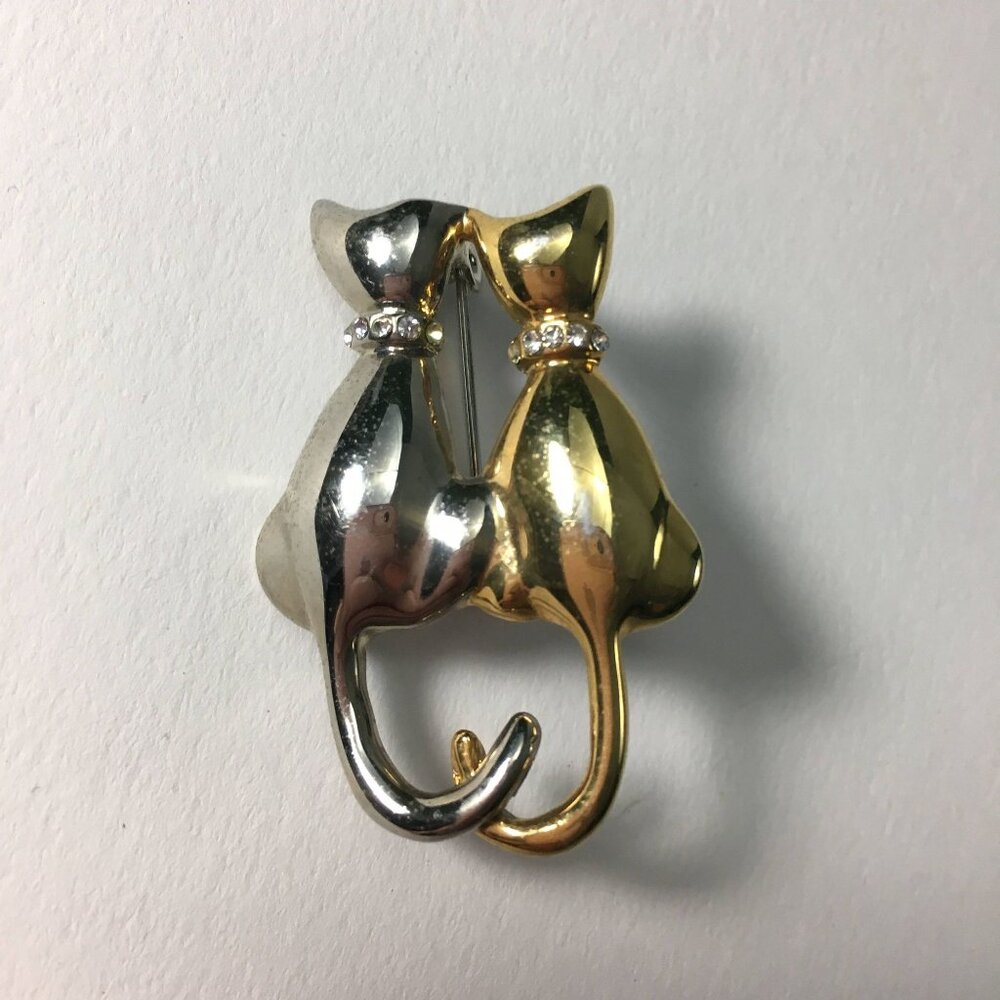 Liz Claiborne Vintage Cat Brooch: Tri-Tone Rhinestone Collars - Picture 6 of 8